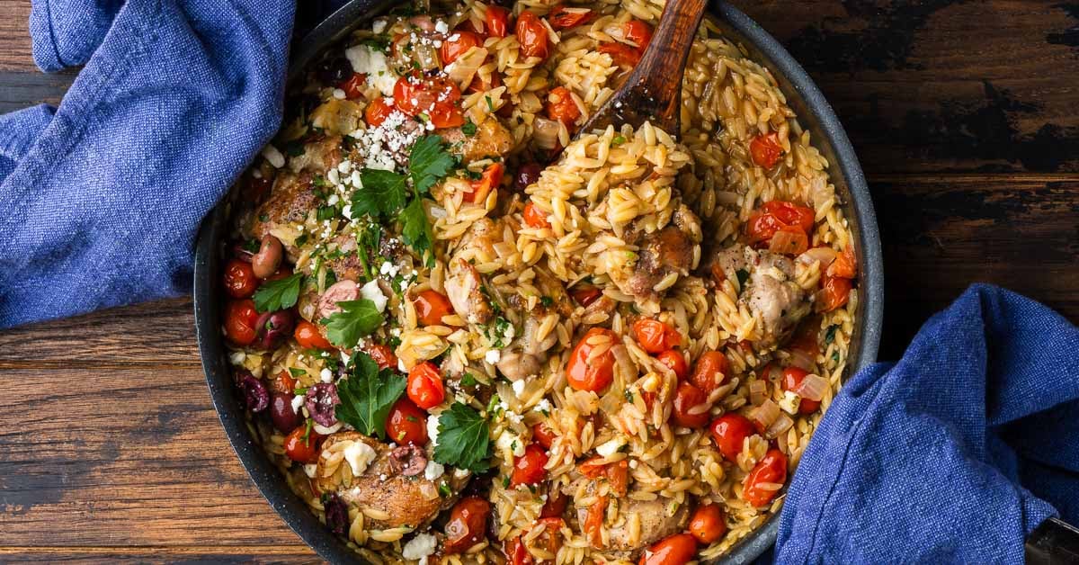 Easy Mediterranean Chicken and Orzo - Sip and Feast