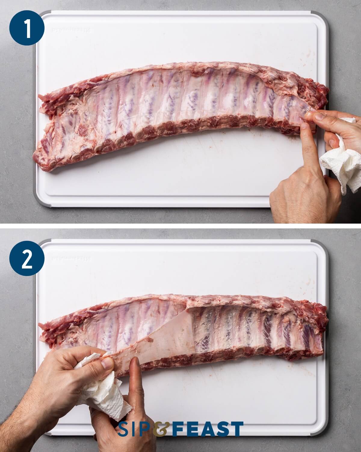 Oven barbecue ribs recipe process shot collage group one showing how to remove the membrane.
