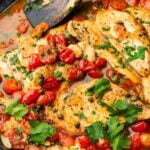 Chicken with capers and tomatoes Pinterest image.