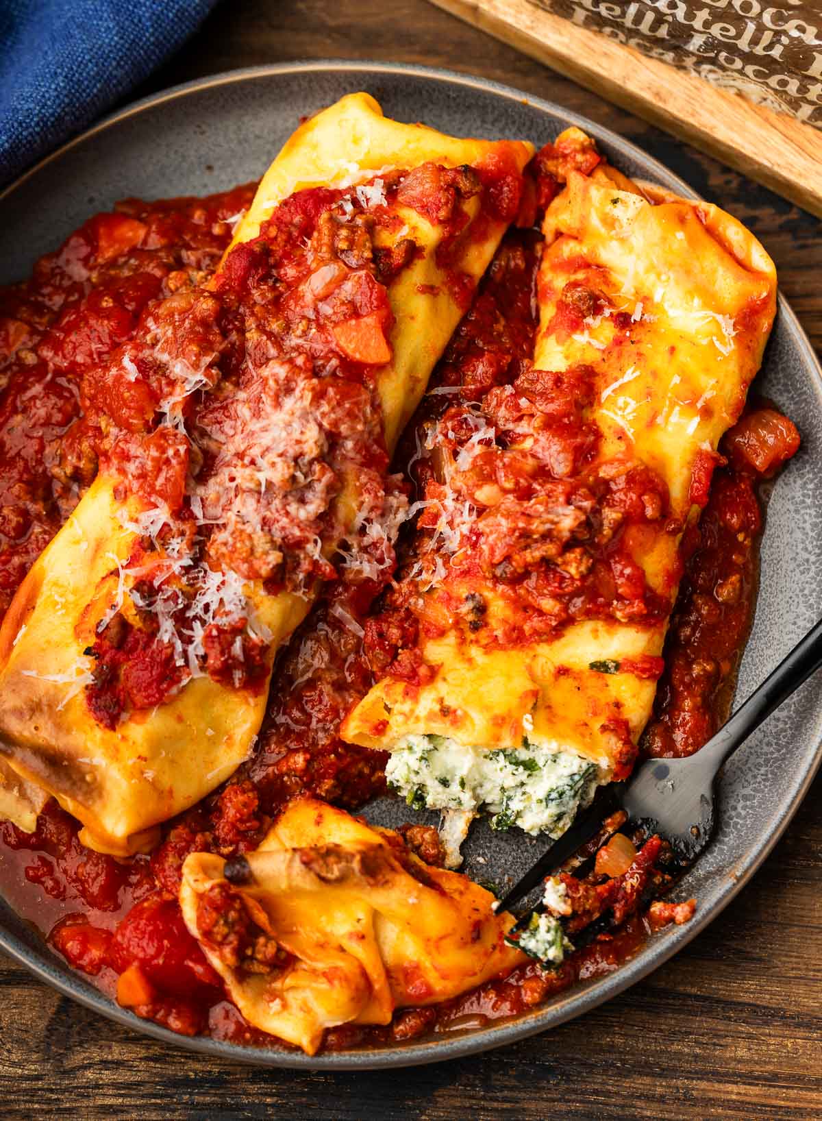 Plate of manicotti crepes.