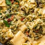 Cabbage bacon pasta Pinterest image.