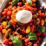 Cherry tomato eggplant burrata Pinterest image.