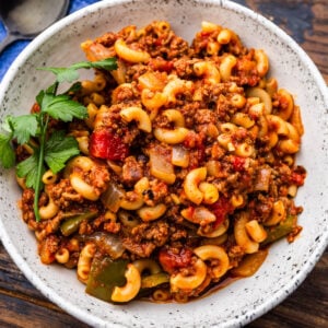 Bowl of American goulash.