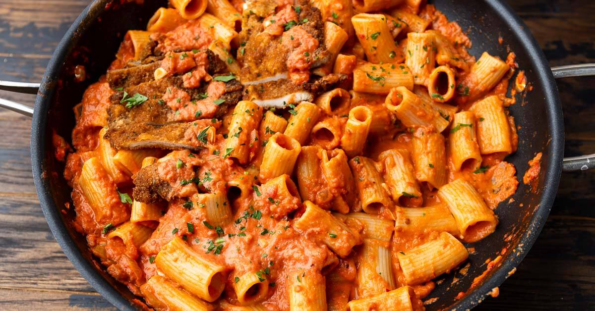 Spicy Vodka Rigatoni with Chicken Cutlets - Sip and Feast