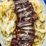 Strip steak with gorgonzola sauce Pinterest image.