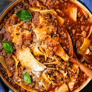 Lasagna soup in large Dutch oven.