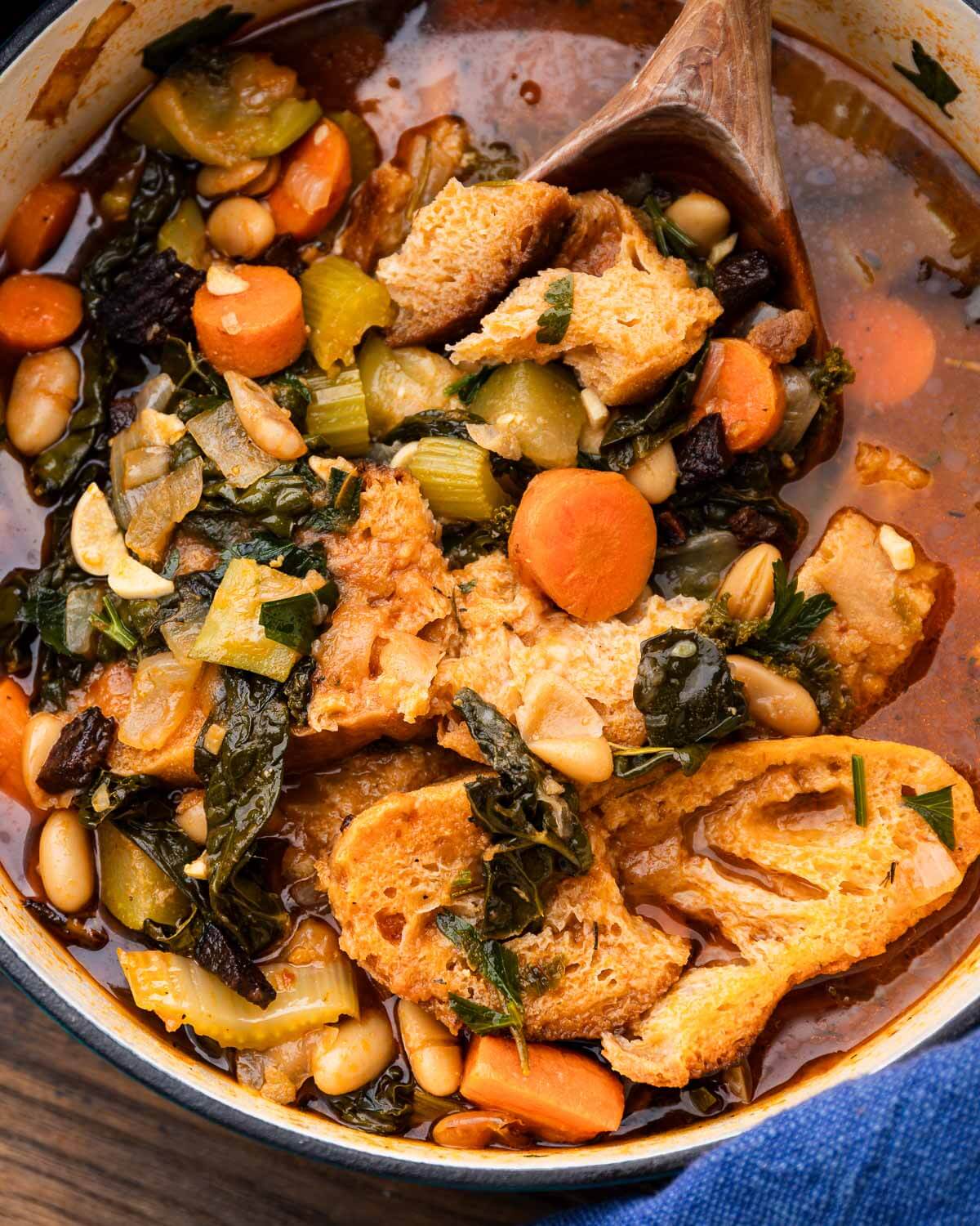 Large pot of ribollita soup.