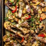 Sticky ribs with crispy potatoes Pinterest image.