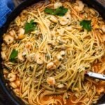 Clam and baby shrimp pasta Pinterest image.