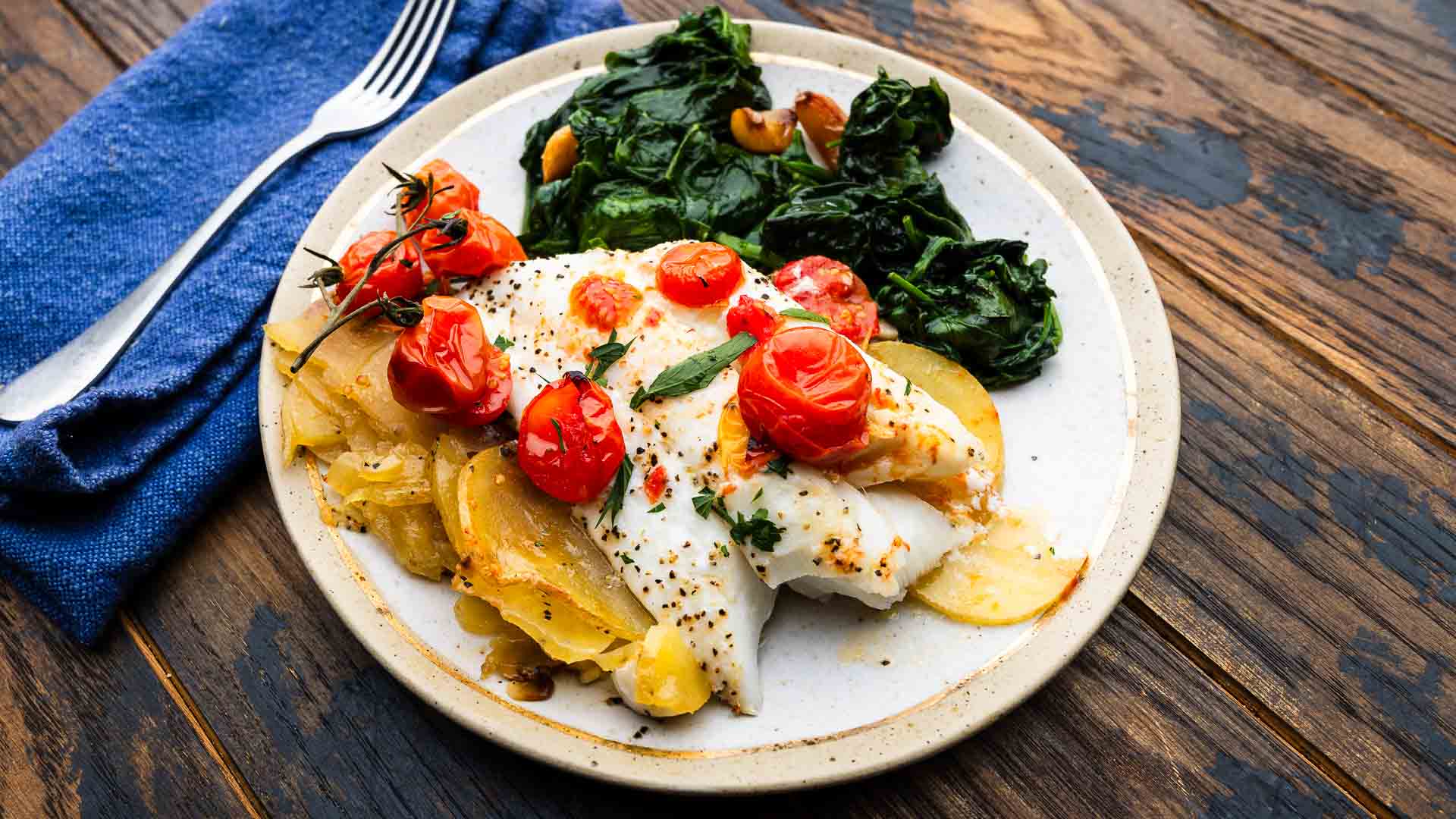Baked Cod with Lemon Garlic Potatoes - Easy One Pan Dinner