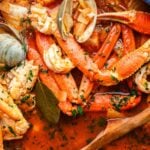 Large pot of cioppino seafoof stew.