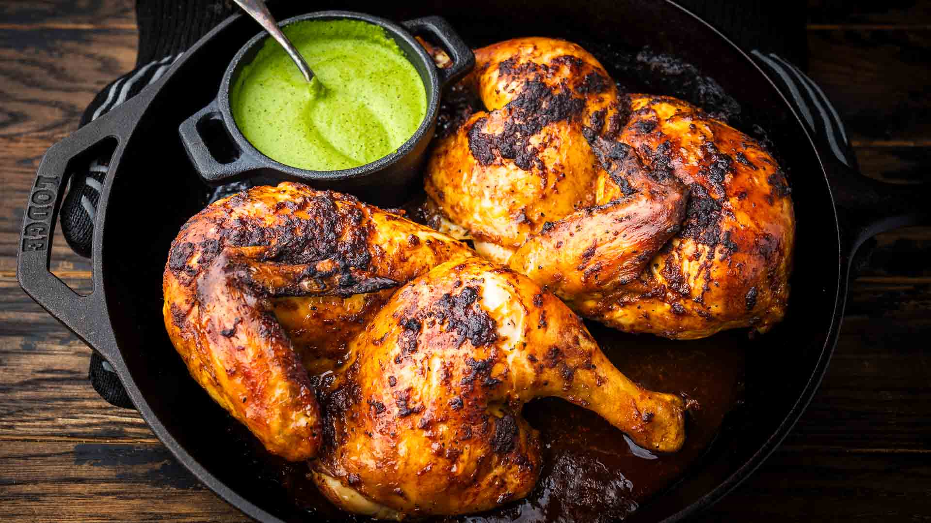 Peruvian Chicken with Green Sauce - Pollo ala Brasa con Aji Verde
