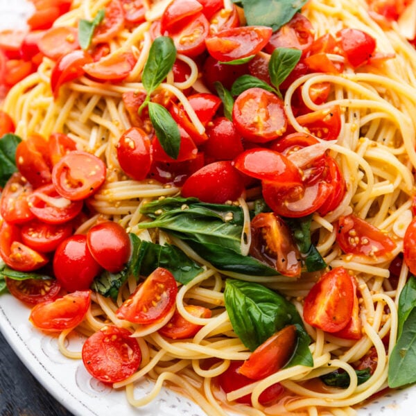 Linguine with uncooked tomato sauce.