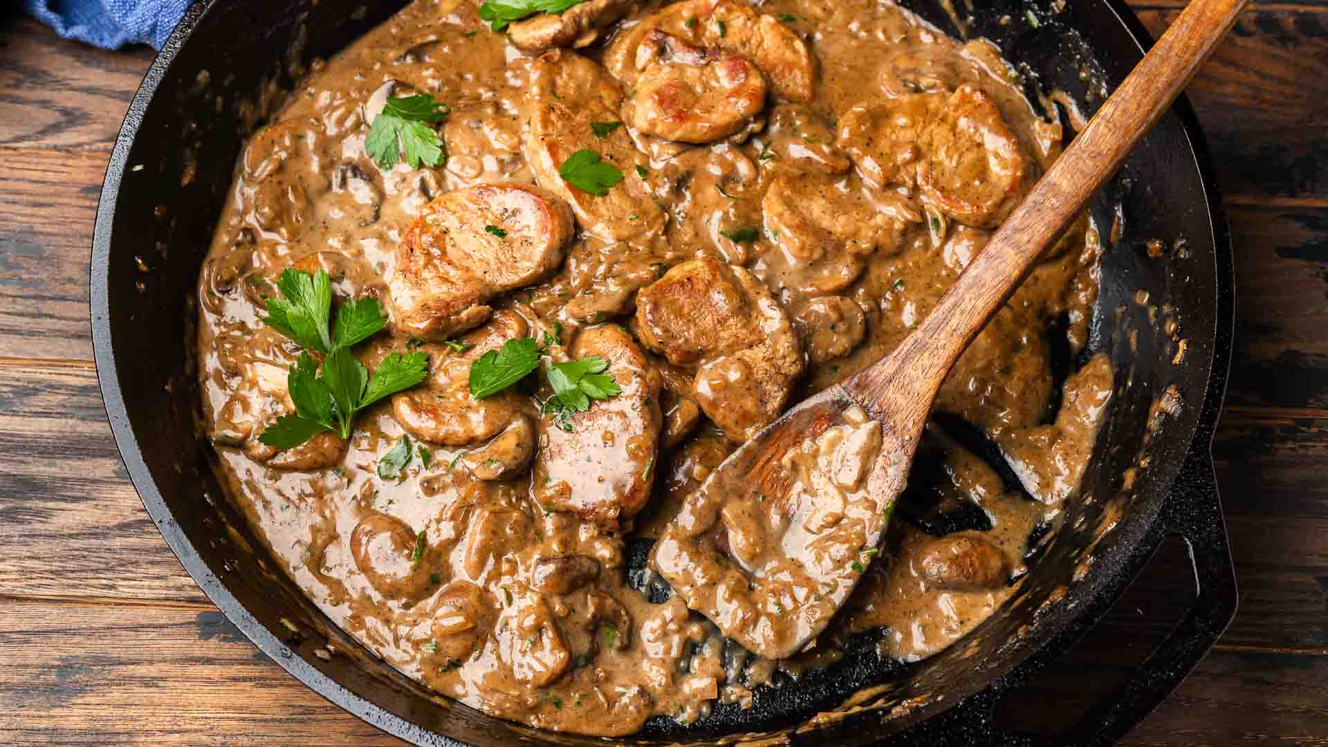 Creamy Pork Tenderloin with Brandy Mushroom Sauce